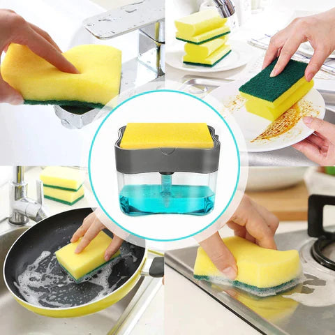 2-in-1 Liquid Soap Dispenser with Sponge Holder Kitchen & Bathroom Organizer - UrbanTeer