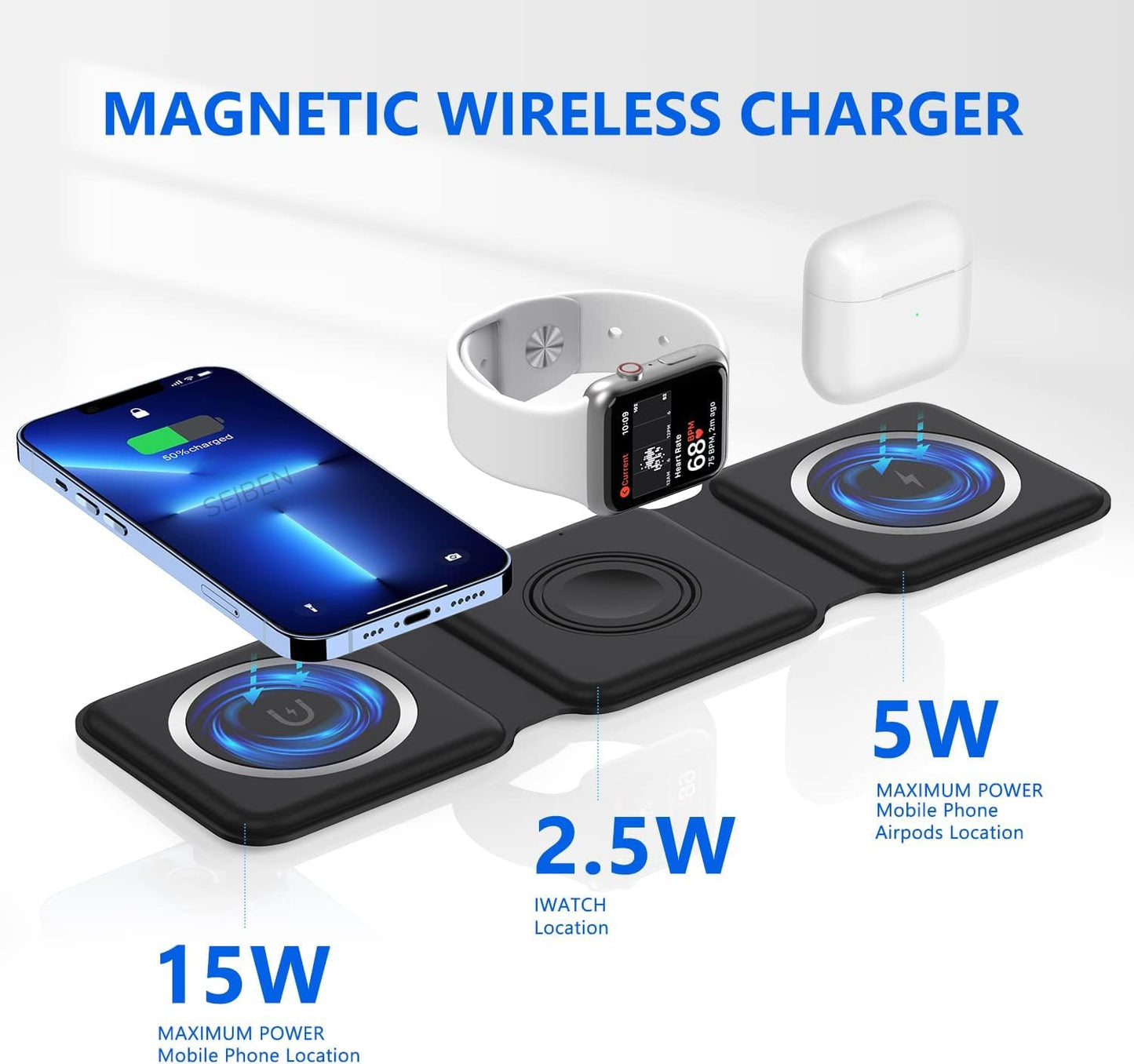 3-in-1 Foldable MagSafe Wireless Charger for iPhone, AirPods & Apple Watch - UrbanTeer