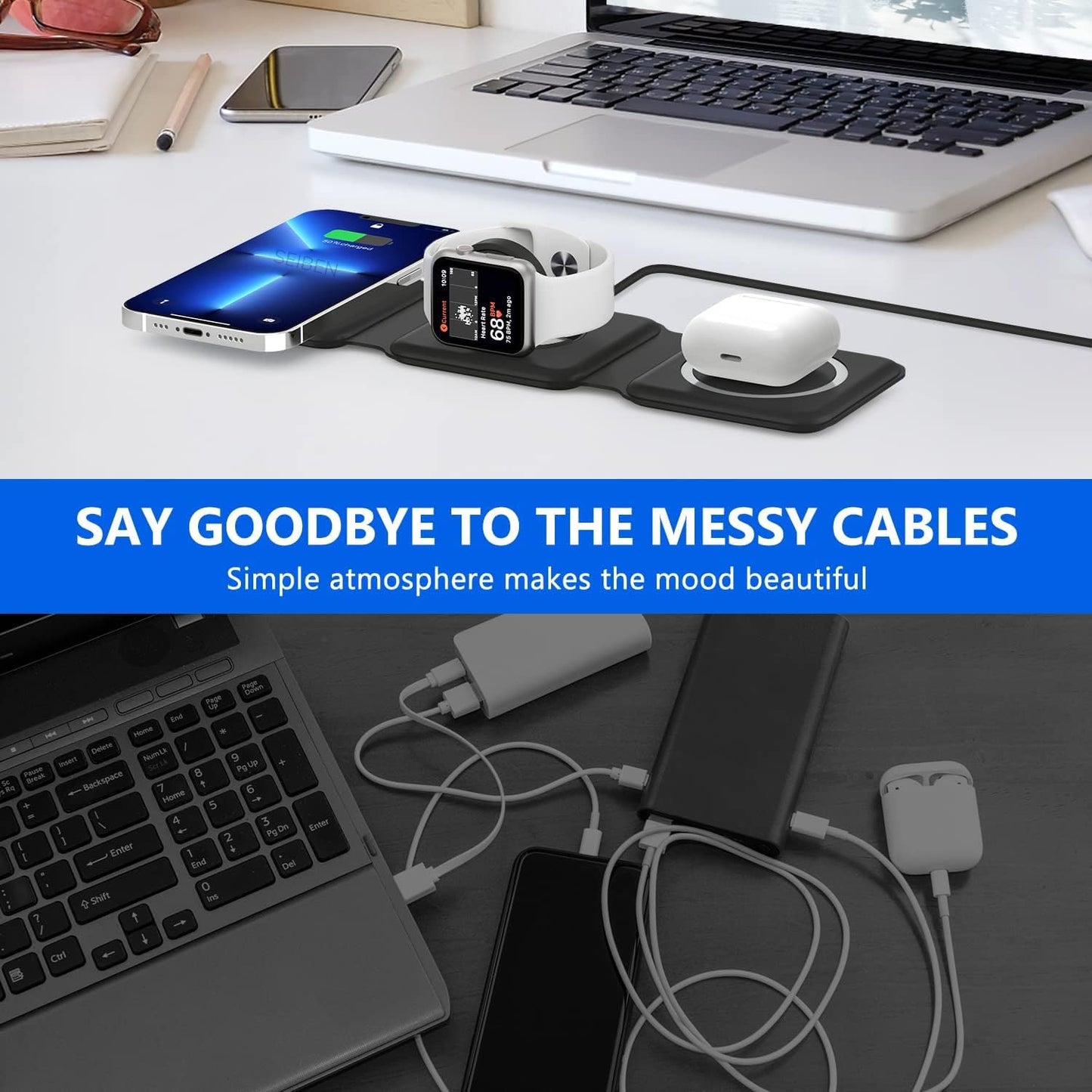 3-in-1 Foldable MagSafe Wireless Charger for iPhone, AirPods & Apple Watch - UrbanTeer