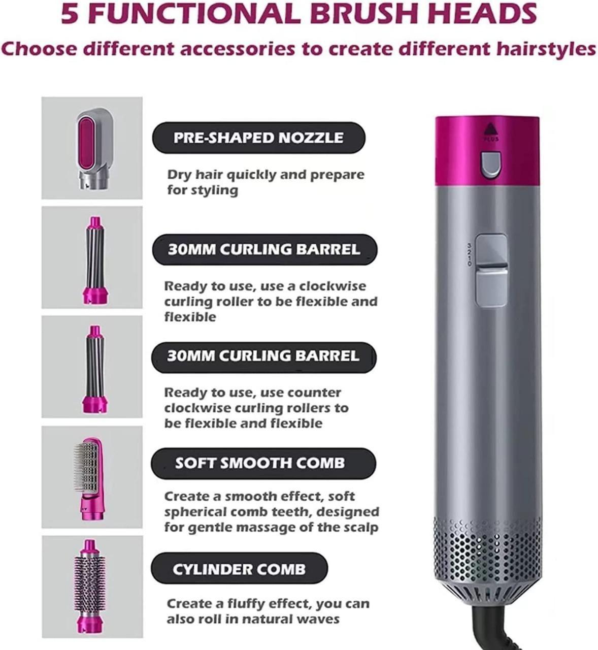 5-in-1 Hair Styler Pro: Dryer, Curler & Volumizer with Ionic Care - UrbanTeer