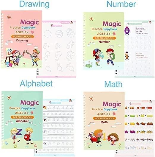 Magic Reusable Handwriting Practice Copybook Set for Kids (4 Books + Pen + 10 Refills) - UrbanTeer