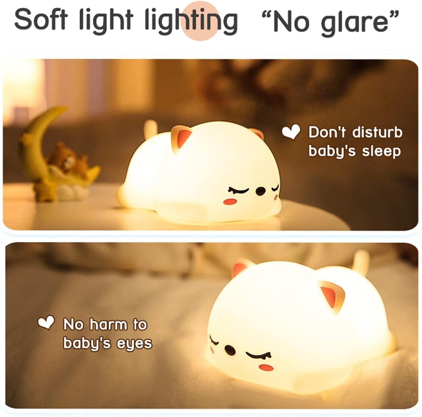 Silicone Cat Night Light – USB Rechargeable Baby Lamp - UrbanTeer