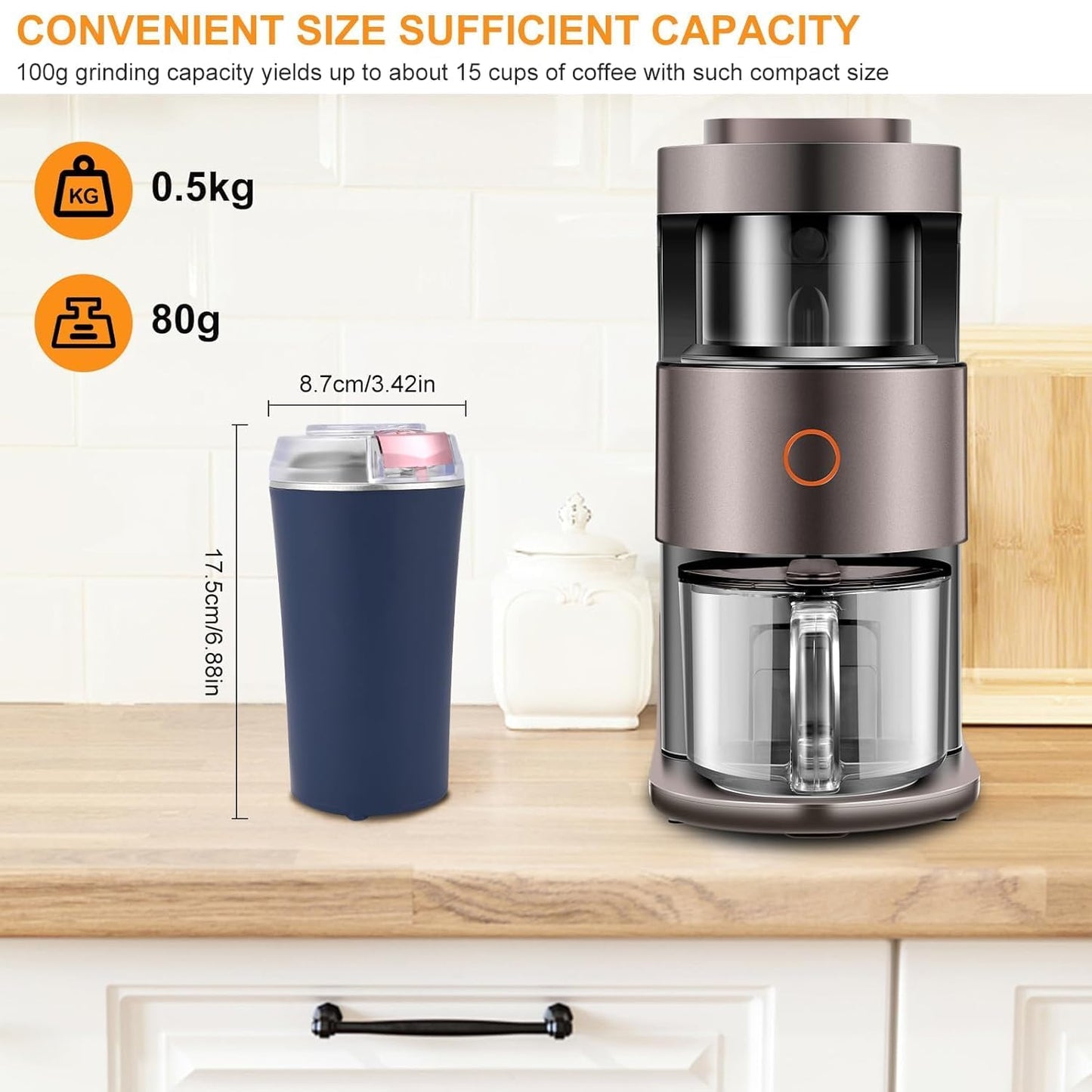 UrbanTeer™ Electric Coffee & Spice Grinder – Stainless Steel, One-Touch Portable Grinder for Herbs, Grains & Nuts