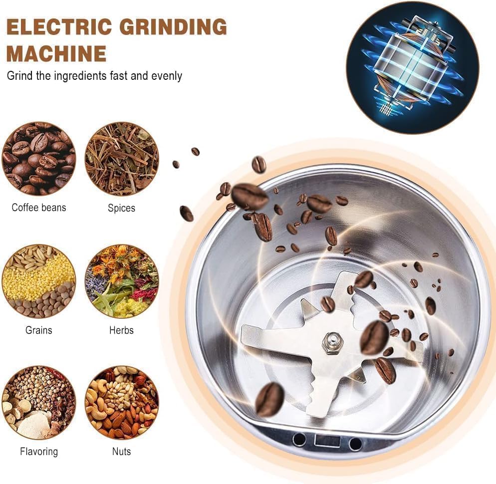 UrbanTeer™ Electric Coffee & Spice Grinder – Stainless Steel, One-Touch Portable Grinder for Herbs, Grains & Nuts