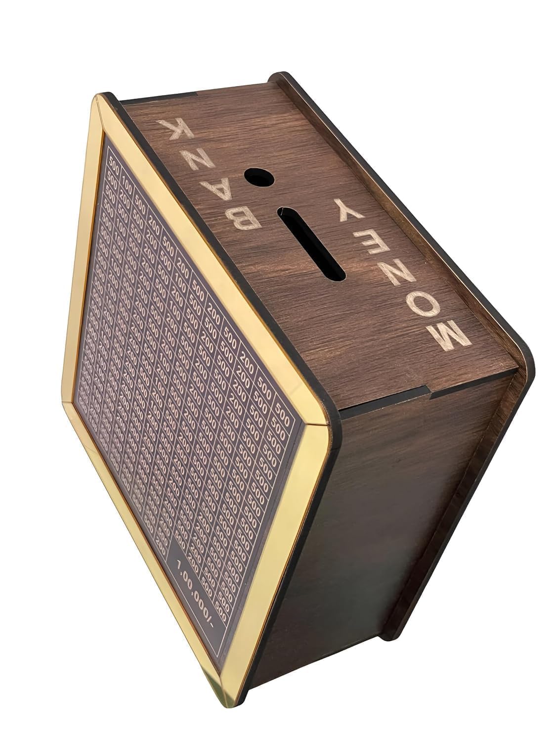 UrbanTeer™ Wooden Piggy Bank for Kids & Adults – Money Saving Box with Carved Design | Coin Bank, Cash Vault, Savings Challenge Box with Emoji Pen | Detachable Wooden Money Box