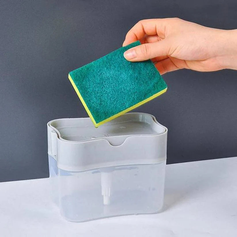 2-in-1 Liquid Soap Dispenser with Sponge Holder Kitchen & Bathroom Organizer - UrbanTeer 