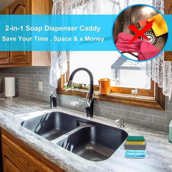 2-in-1 Liquid Soap Dispenser with Sponge Holder Kitchen & Bathroom Organizer - UrbanTeer 