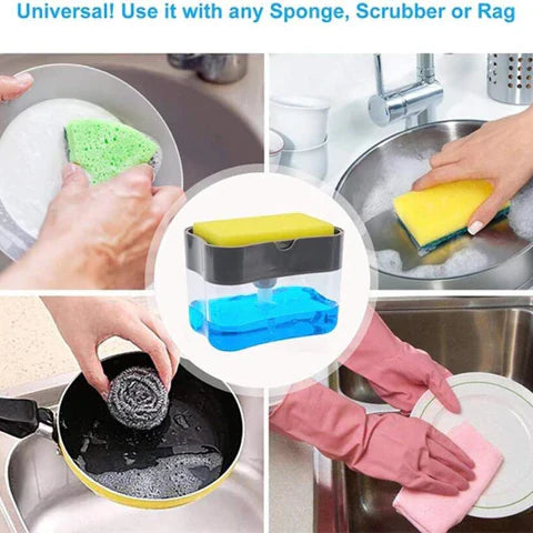 2-in-1 Liquid Soap Dispenser with Sponge Holder Kitchen & Bathroom Organizer - UrbanTeer 