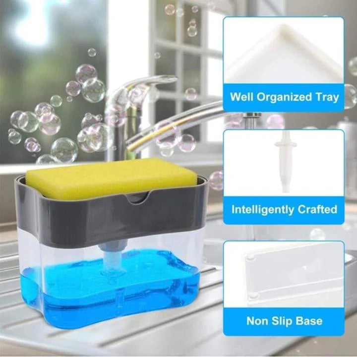 2-in-1 Liquid Soap Dispenser with Sponge Holder Kitchen & Bathroom Organizer - UrbanTeer 
