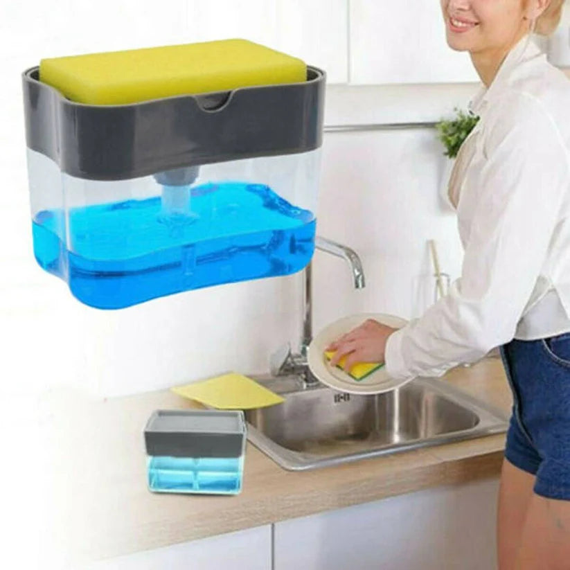2-in-1 Liquid Soap Dispenser with Sponge Holder Kitchen & Bathroom Organizer - UrbanTeer 