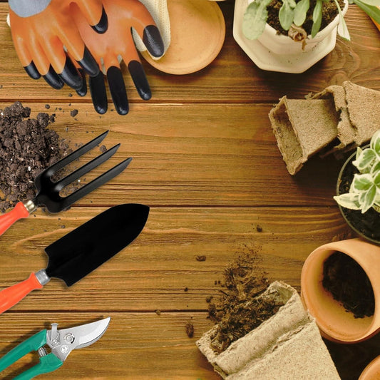 6 in 1 Garden Tools Set | Home Gardening Kit| Cultivator | Fork | Trowel | Weeder | Garden Gloves | Pruner Cutter & Free Tool Box | Gardening Kit - UrbanTeer 