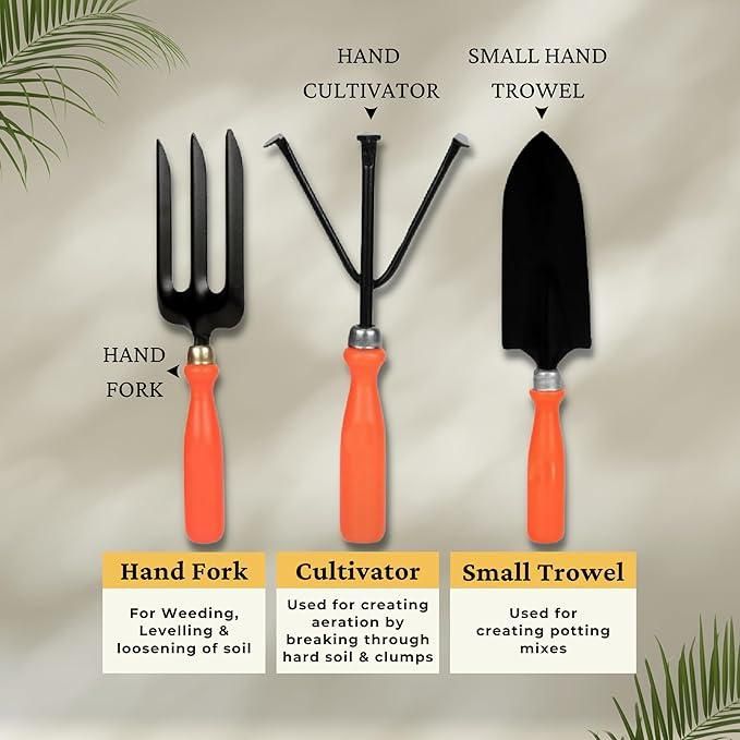 6 in 1 Garden Tools Set | Home Gardening Kit| Cultivator | Fork | Trowel | Weeder | Garden Gloves | Pruner Cutter & Free Tool Box | Gardening Kit - UrbanTeer 