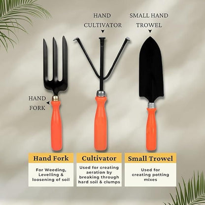 6 in 1 Garden Tools Set | Home Gardening Kit| Cultivator | Fork | Trowel | Weeder | Garden Gloves | Pruner Cutter & Free Tool Box | Gardening Kit - UrbanTeer 