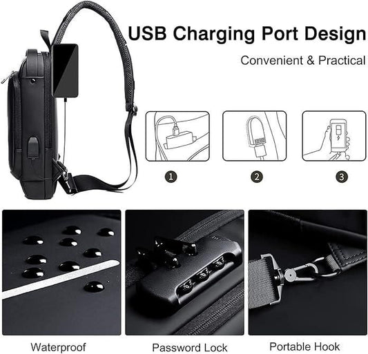 Anti-Theft Sling Bag with USB Charging Port – Unisex & Waterproof - UrbanTeer 