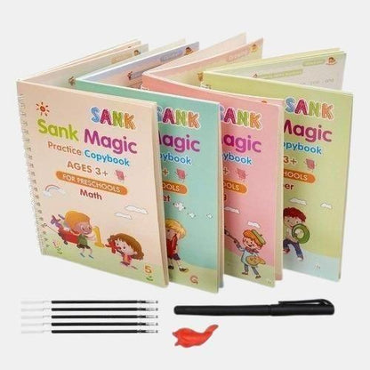 Magic Reusable Handwriting Practice Copybook Set for Kids (4 Books + Pen + 10 Refills) - UrbanTeer 