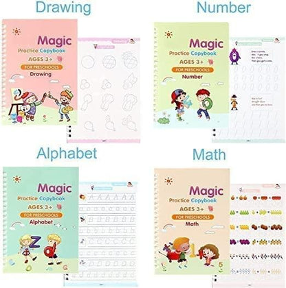 Magic Reusable Handwriting Practice Copybook Set for Kids (4 Books + Pen + 10 Refills) - UrbanTeer 