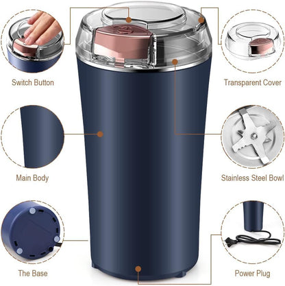 UrbanTeer™ Electric Coffee & Spice Grinder – Stainless Steel, One-Touch Portable Grinder for Herbs, Grains & Nuts