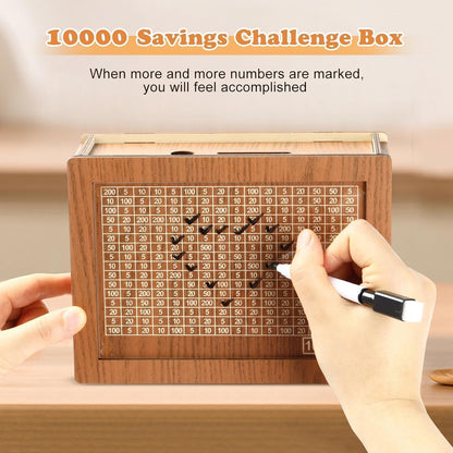 UrbanTeer™ Wooden Piggy Bank for Kids & Adults – Money Saving Box with Carved Design | Coin Bank, Cash Vault, Savings Challenge Box with Emoji Pen | Detachable Wooden Money Box